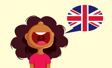 Funny Child Speaking English Vector Cartoon Illustration. Happy cheerful student learning a new foreign language

