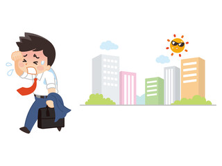 オフィス街を歩く営業マン　熱中症