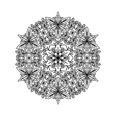 Black and white floral mandala elements for coloring page