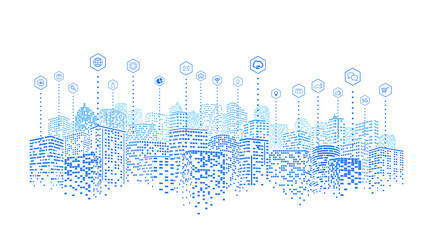 Smart city concept. Digital city services connection, internet of things, Network communication of the future.