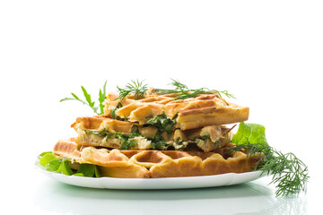 Homemade fried vegetable waffles with herbs inside