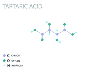 Tartaric acid molecular skeletal 3D chemical formula.	
