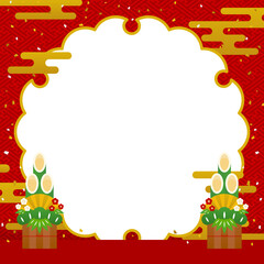 お正月　門松、雲、紙吹雪のフレーム・背景素材（正方形）