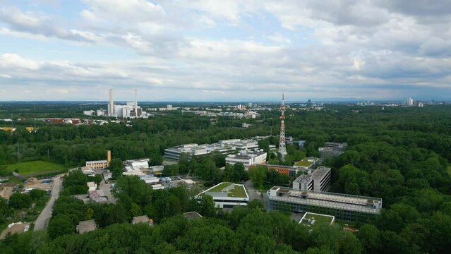 Aerial view of the Bavarian Broadcasting cooperation in Freimann, Bayerischer Rundfunk Freimann