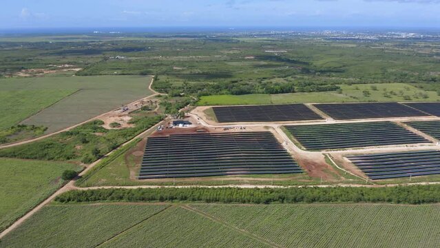Aerial Panorama Of Parque Fotovoltaico El Soco In San Pedro de Macor&iacute;s, Dominican Republic.