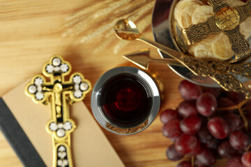 Concept or composition of Eucharist, top view