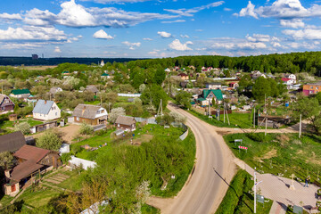 Fototapeta na wymiar View of the countryside in Russia from the air. Spas-Zagorye village, Kaluzhskiy region, Russia