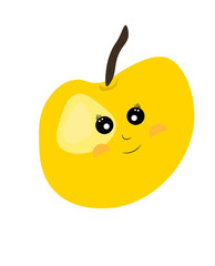 Cute kawaii yellow apple. Funny smiling character fruit apple in cartoon style.