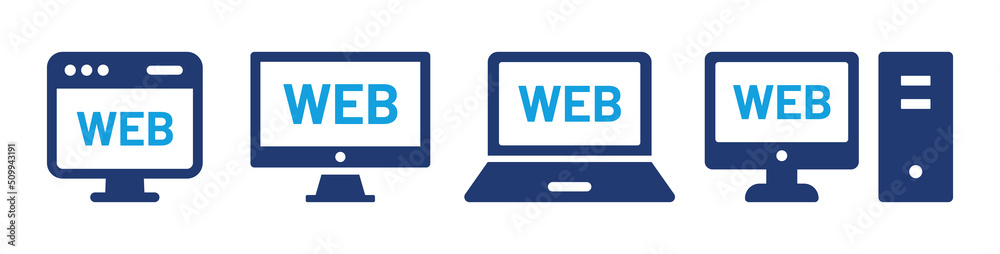 Poster Web computer icon vector. Laptop symbol with web word on screen symbol.