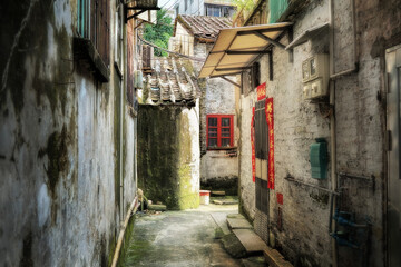 Foshan city, Guangdong, China. Around Chinese hutongs, which are a type of narrow streets or alleys...