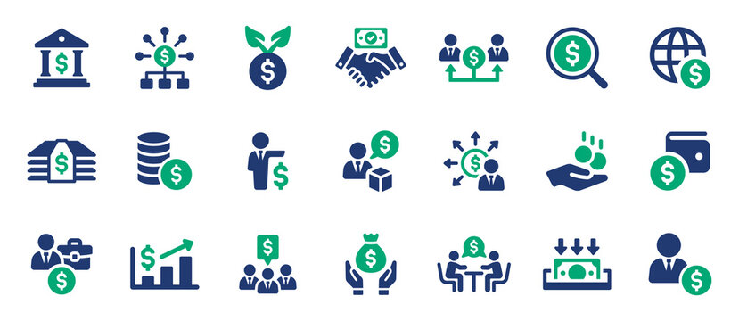 Money Icon Vector Set. Collection Of Dollar Symbol, Banking, Finance, Investment Sign And Savings Concept.