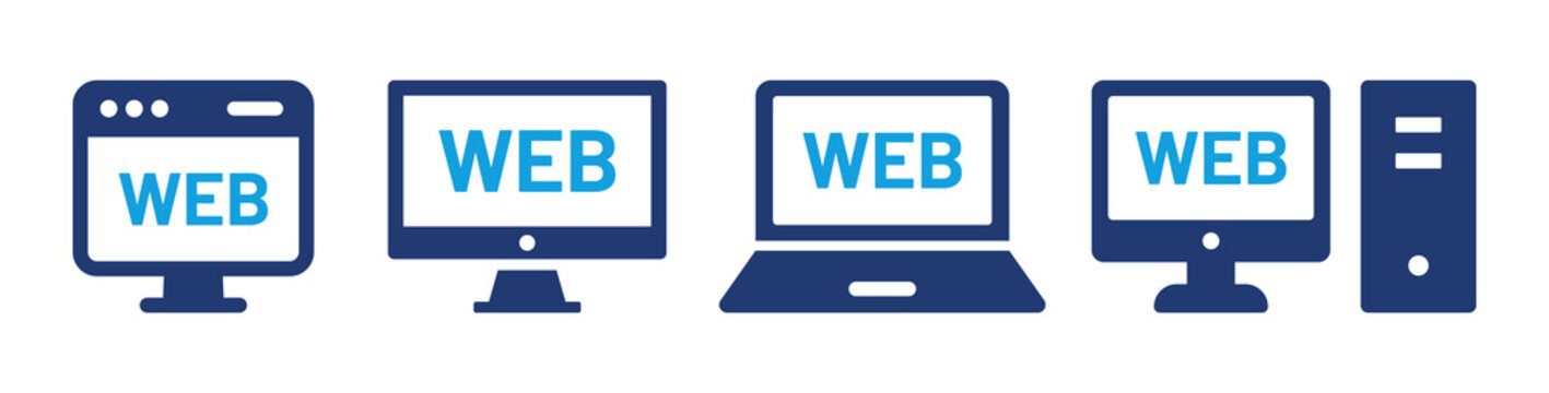 Web computer icon vector. Laptop symbol with web word on screen symbol.