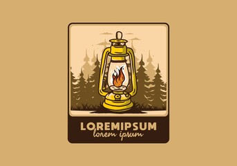 Colorful vintage outdoor lantern with fire flame