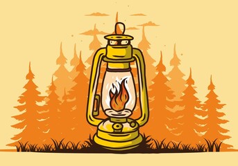 Colorful vintage outdoor lantern with fire flame - obrazy, fototapety, plakaty
