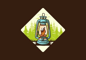 Colorful vintage outdoor lantern with fire flame