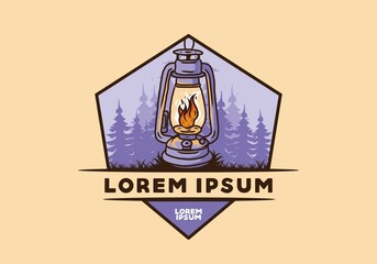 Colorful vintage outdoor lantern with fire flame