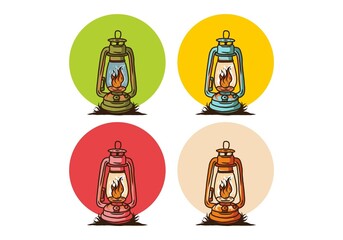 Colorful vintage outdoor lantern with fire flame © Adipra