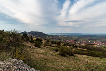 Fototapeta na wymiar Stolova hora, Sirotci hradek and Perna village in Palava mountains in Czech republic
