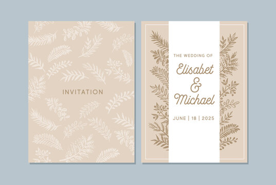 Wedding invitation template, Hand drawn, vector.