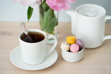 Cup of tea with a teapot, Tea time.	
