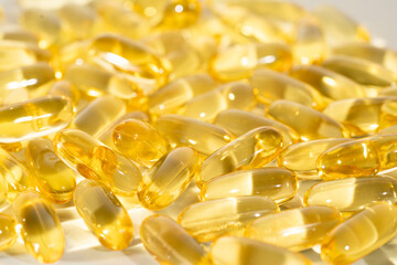 Food supplement oil filled fish oil, vitamin D, omega 3, omega 6, vitamin A, vitamin E, flaxseed oil.	
