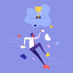 Leadership to reach business goal, career achievement or company best performance worker winner, businessman rock climbing to success