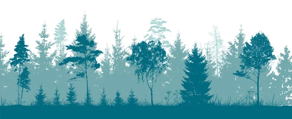 Foto op Plexiglas Vectorillustratie van een achtergrond met het idee van de natuur. Deze designachtergrond is blauwachtig van kleur en vangt de natuurlijke schoonheid van het bos. © Мария Неноглядова