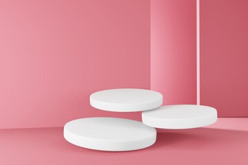 3d rendering illustration of podium stage display showcase for product placement in minimal design.