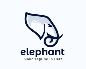 elegant line art head face elephant mammoth side view logo design template illustration inspiration