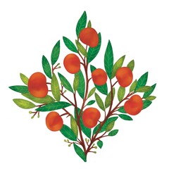 Apple tree branch with ripe red apples and green leaves