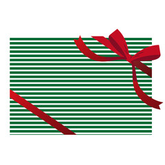 クリスマスプレゼントのイラスト素材　緑の包装紙に赤いリボン
