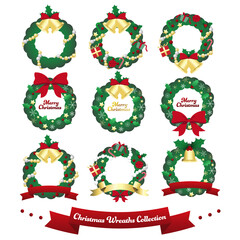 クリスマスリースのイラストレーションセット。白背景にベクターイラスト。
