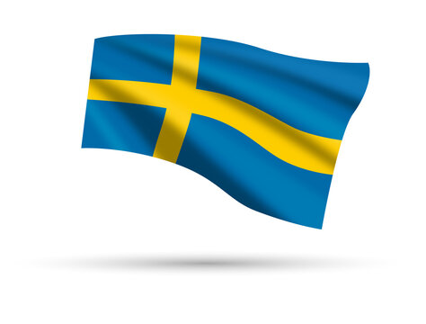 Waving flag of Sweden state, isolated on white background