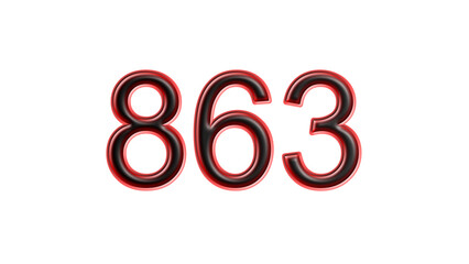 red 863 number 3d effect white background