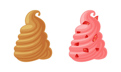 Fruit and Chocolate Whipped Cream Swirl as Ice Cream Top Vector Set