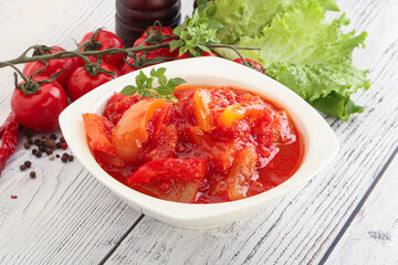 Hungarian lecho with tomato and paprika