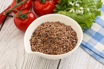 Dry Raw flax seed in the bowl