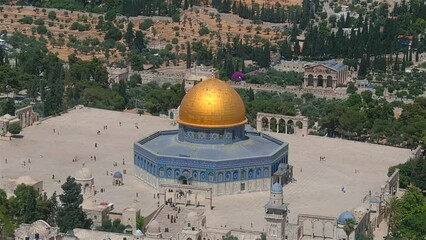 Al Aqsa Mosque and the old city rooftops, aerial view
Drone view from Jerusalem Old city Al Aqsa Mosque on sunny day, June, 2022
