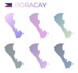 Boracay dotted map set. Map of Boracay in a dotted style. Borders of the island filled with beautiful smooth gradient circles. Trendy vector illustration.