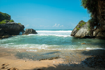 South Beach in Yogyakarta, Indonesia, which is famous for its big waves and big corals, is a popular tourist attraction