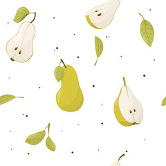 Seamless pattern with pears, set of vector pears.Summer fruit collection. Fresh garden fruit doodle, organic organic vegan food.