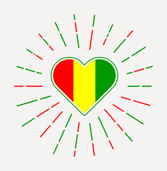 Guinea heart with flag of the country. Sunburst around Guinea heart sign. Vector illustration.