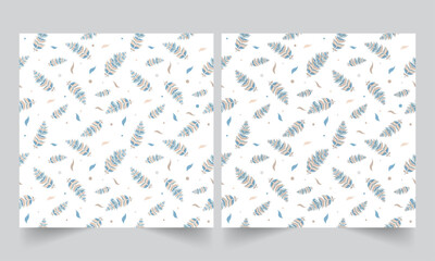 Set Of Ethnic Feather Seamless Pattern Background.