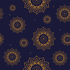 Seamless Mandala Or Floral Pattern Background In Yellow And Blue Color.
