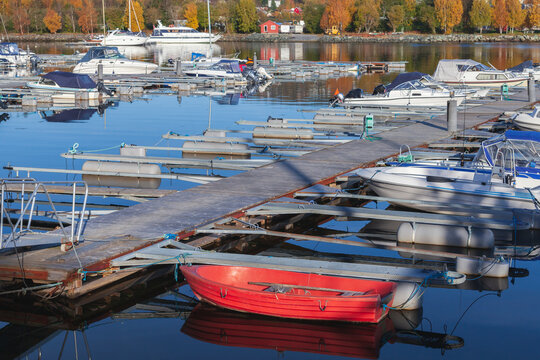 Vintage sailing boat is moored in Stenkjer harbour