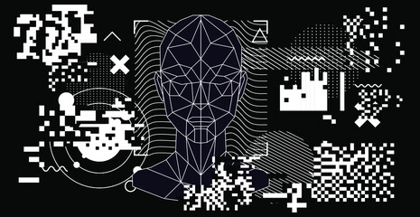 Obraz premium Abstract geometric composition with 3D polygonal model of a human head. Sci-fi futuristic vector illustration.