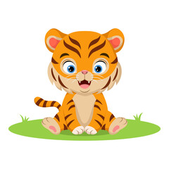 Obraz na płótnie Canvas Cute baby tiger sitting in the grass