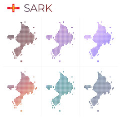 Sark dotted map set. Map of Sark in dotted style. Borders of the island filled with beautiful smooth gradient circles. Modern vector illustration.