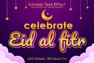 Celebrate Eid Al Fitr Editable Text Effect 3 Dimension Emboss Cartoon Style