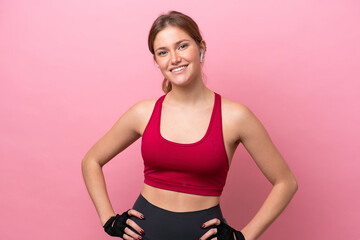 Obraz premium Young caucasian woman isolated on pink background happy and smiling